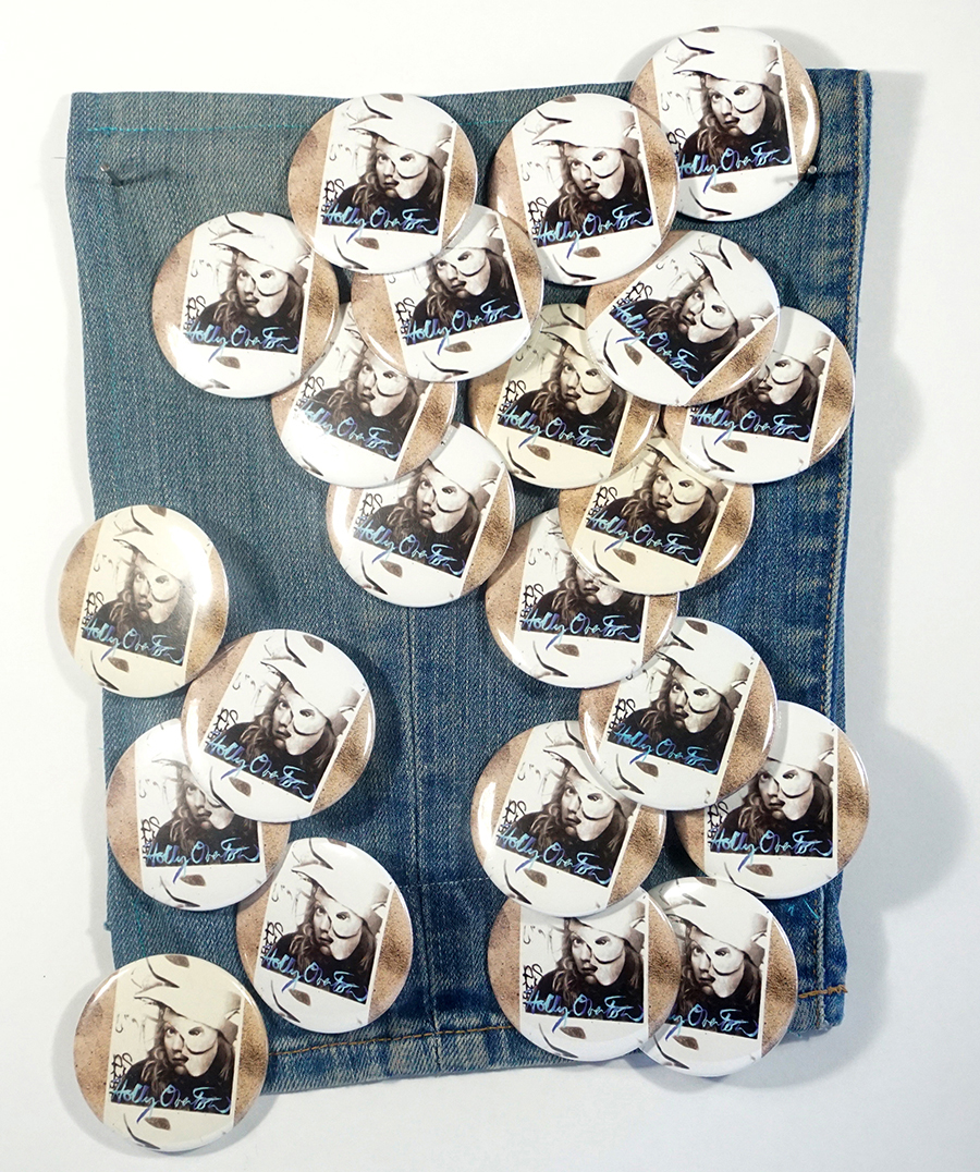 The Woman on the Beach, Transient Love Buttons 2019 <br>digital photo print pins